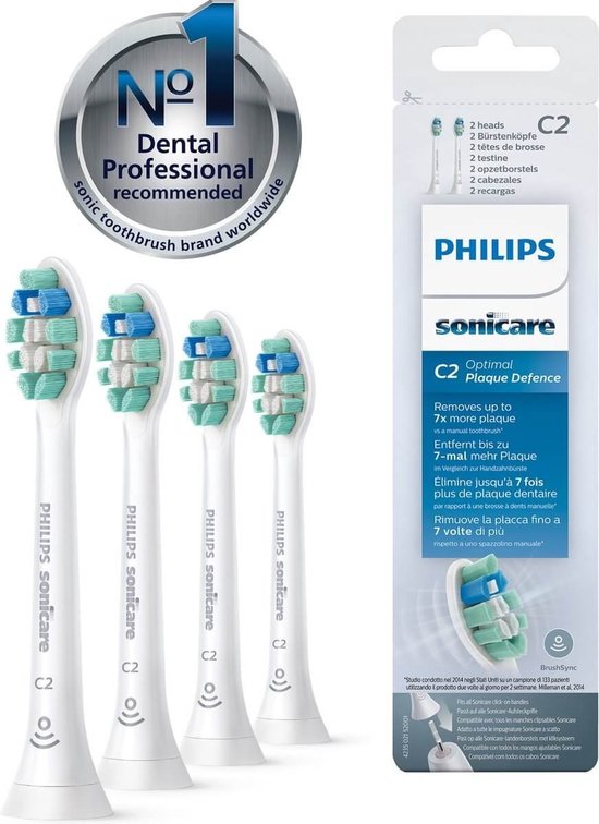 Philips Sonicare C2 Optimal Plaque Defence Opzetborstels — 4 stuks (HX9024/10)